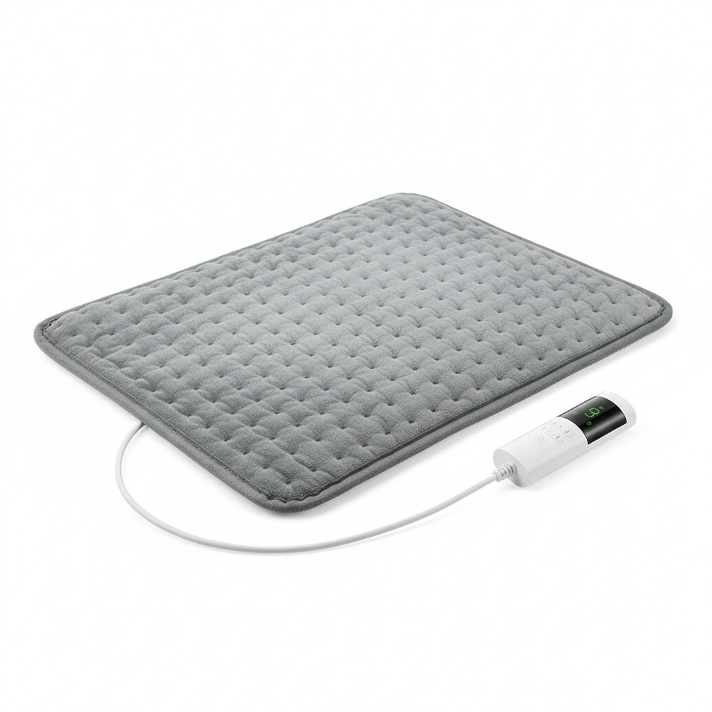 Coussin chauffant électrique Ergowova posé à plat sur fond blanc